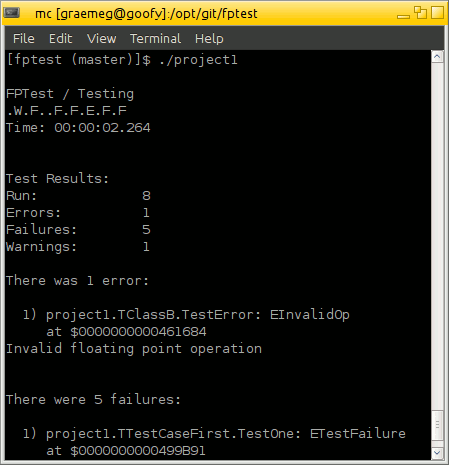 Sample output of the console Text Test Runner.