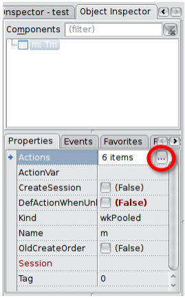 Manage actions button in object inspector