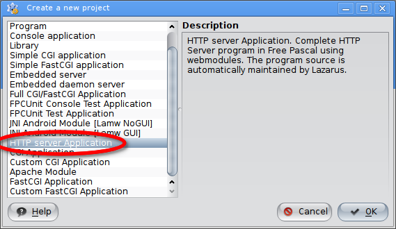 Создать новое приложение HTTP-сервера
